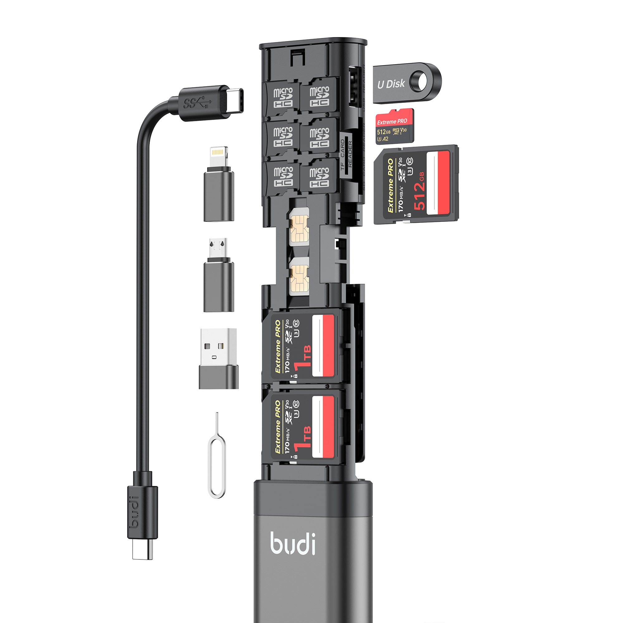 Multifunktionaler-9-in-1-SD-Kartenleser-von-BUDI-mit-Kabel-und-USB-30-Typ-C-Telefon--und-externem-Ka-1980517-1